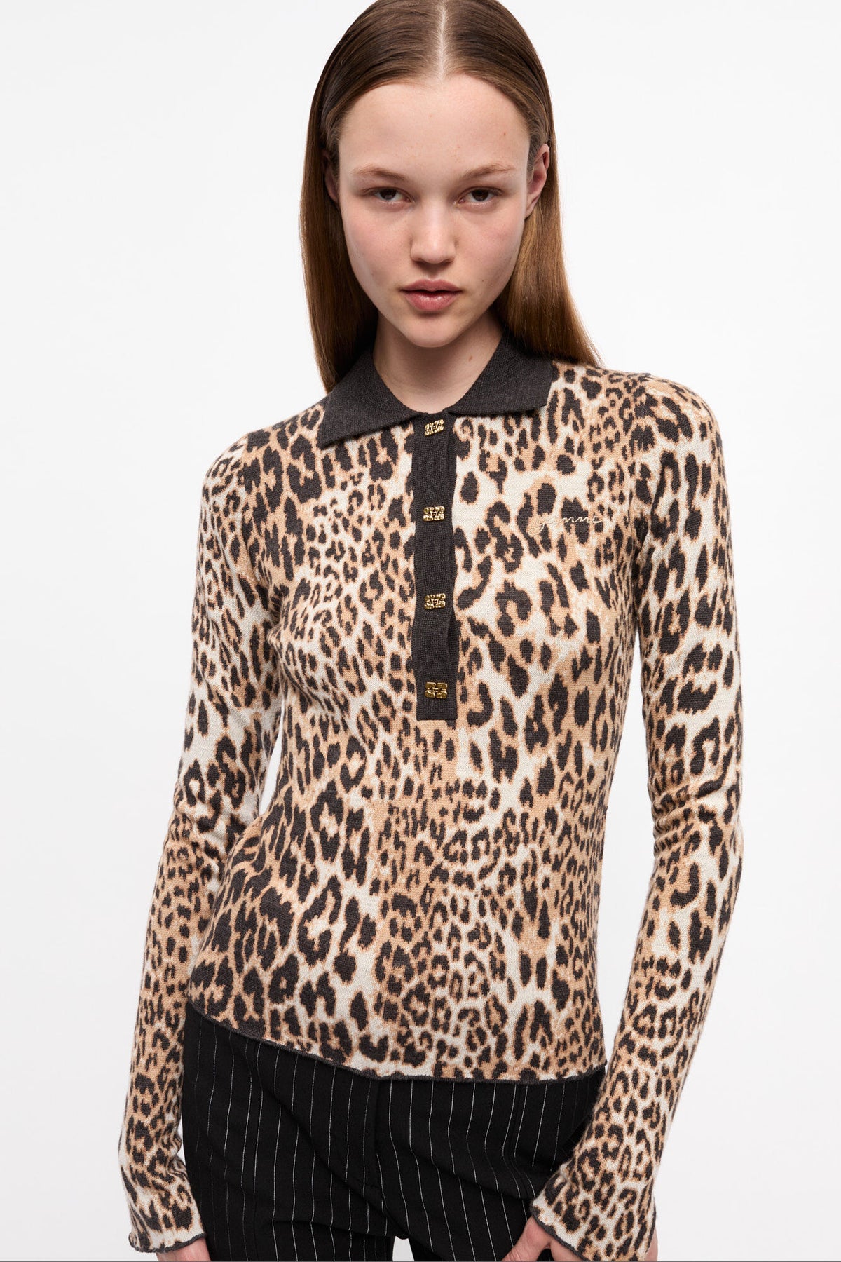 Fine Merino Jacquard Leopard Polo - Leopard