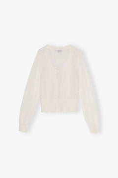 Light Mohair Tie String Cardigan - Egret