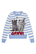 Striped Graphic Wool Mix Cats Crewneck - Illusion Blue