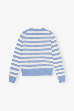 Striped Graphic Wool Mix Cats Crewneck - Illusion Blue