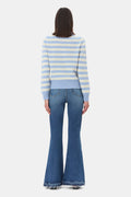 Striped Graphic Wool Mix Cats Crewneck - Illusion Blue