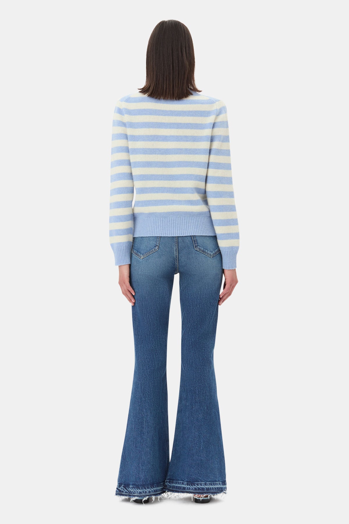 Striped Graphic Wool Mix Cats Crewneck - Illusion Blue