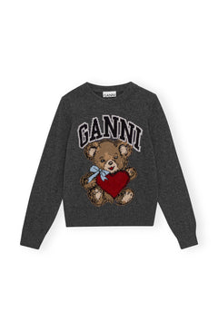 Graphic Wool Mix Bear Crewneck - Gray Quill