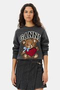 Graphic Wool Mix Bear Crewneck - Grå Quill