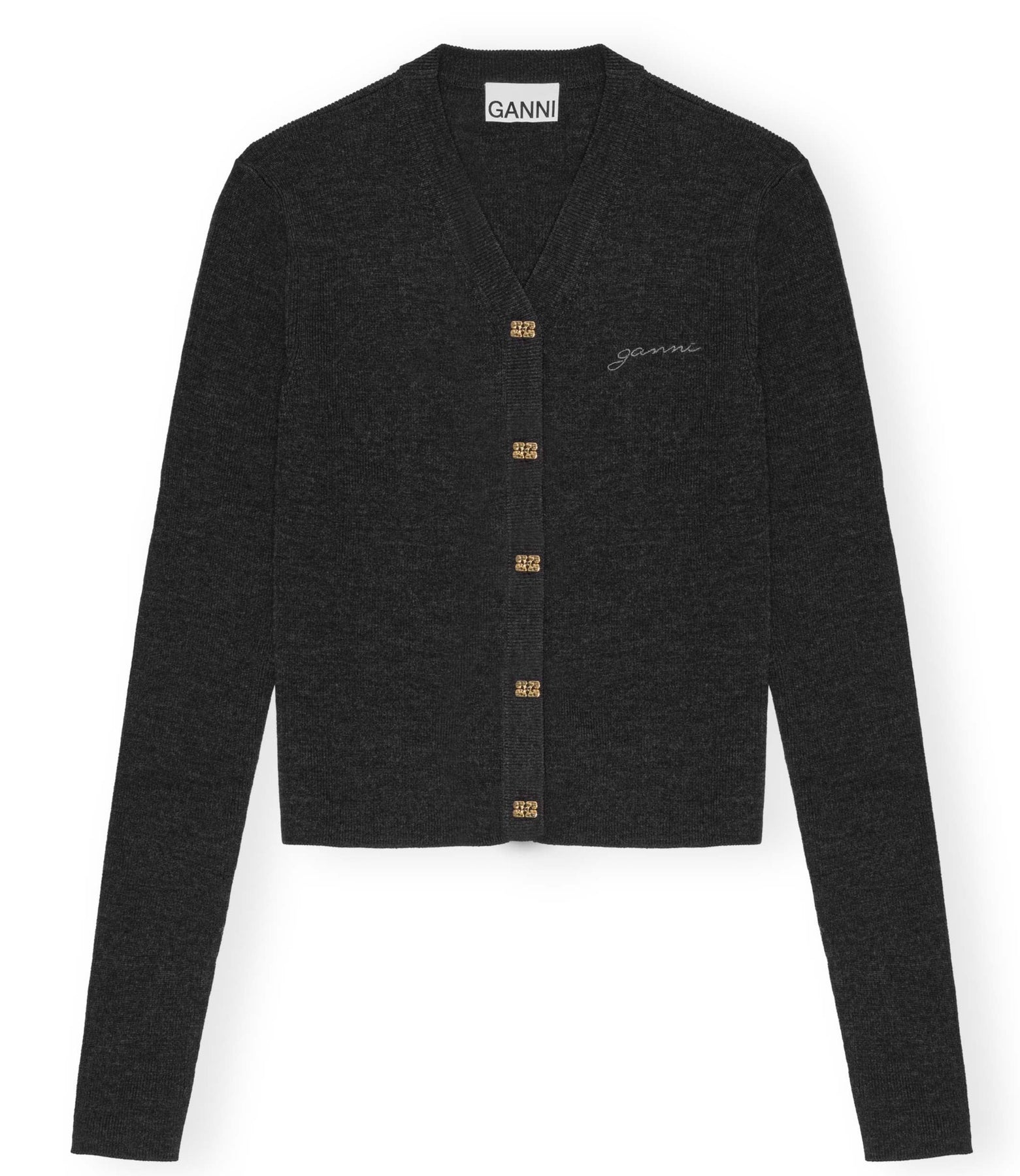 GANNI Mini Ribbed Merino Kofta - Phantom
