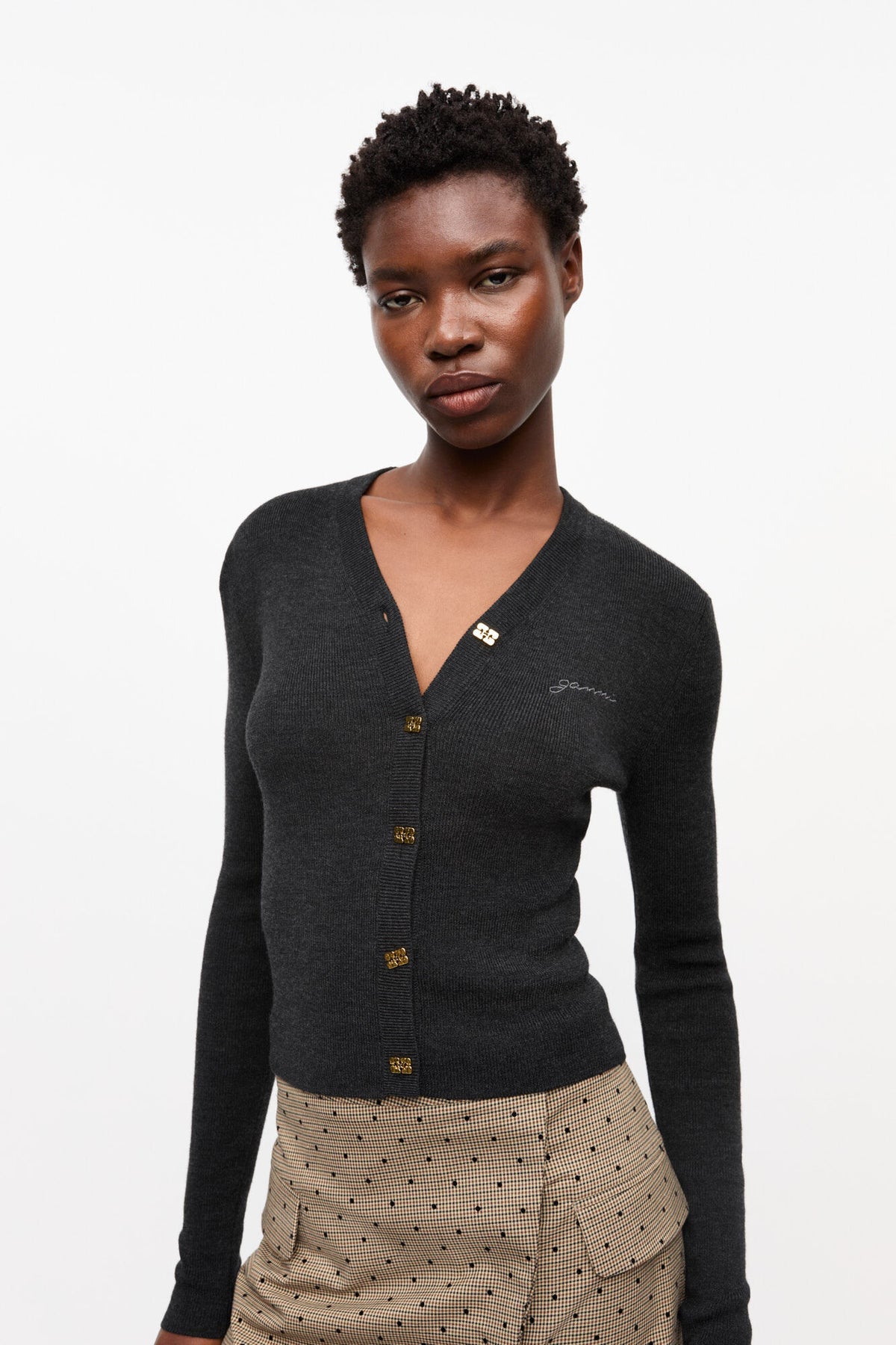 GANNI Mini Ribbed Merino Kofta - Phantom