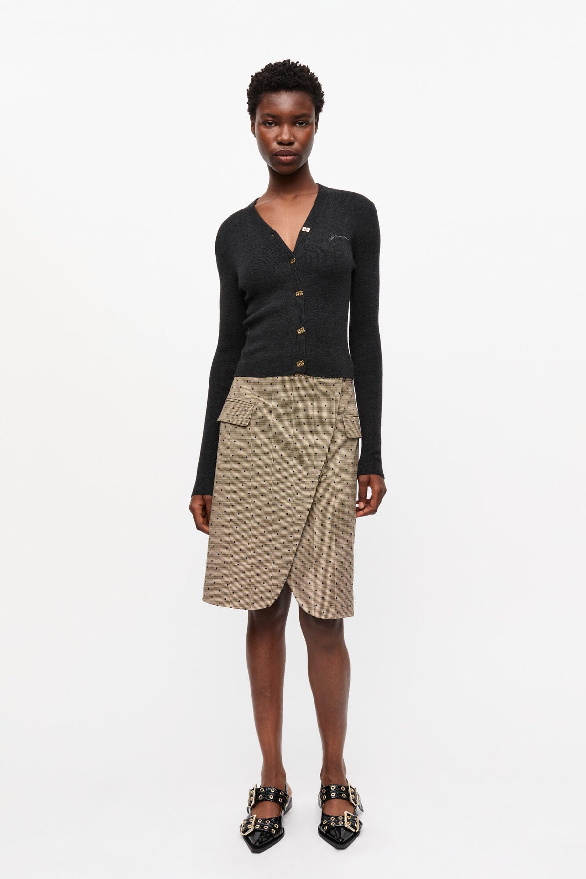 GANNI Mini Ribbed Merino Kofta - Phantom