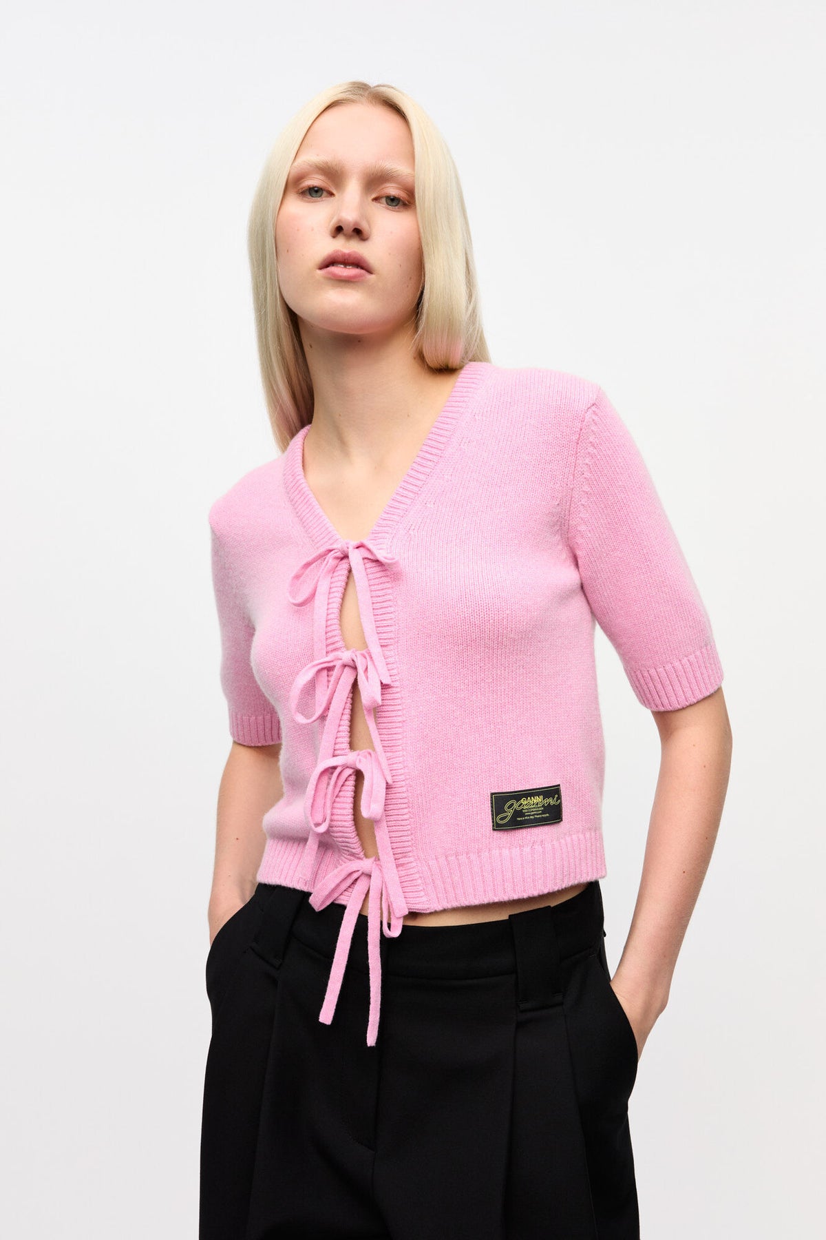 GANNI Future Wool Mix Kortärmad Kofta - Primrose Pink