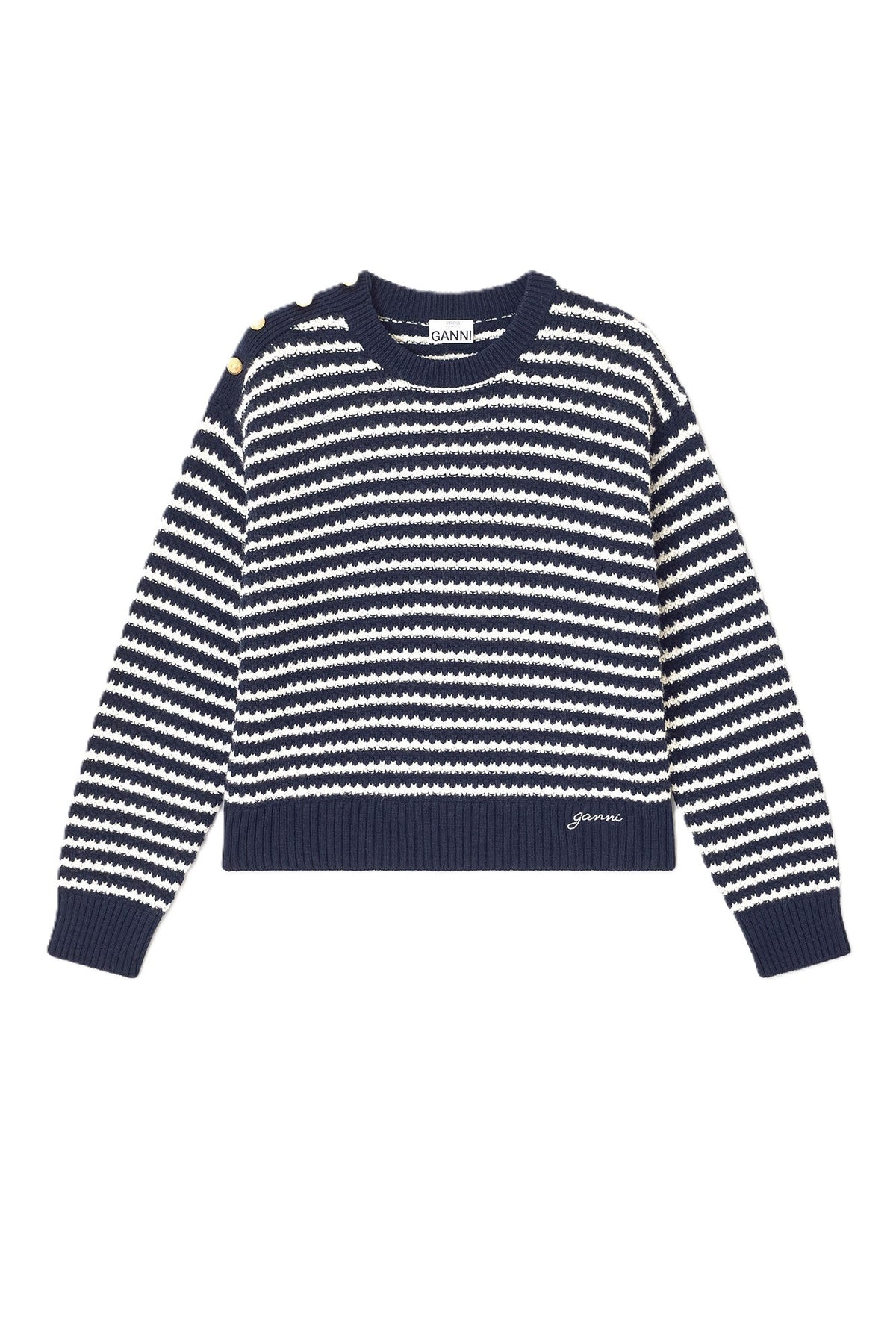 GANNI Cotton Wool Stripe Sweater - Sky Captain