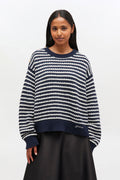 GANNI Cotton Wool Stripe Sweater - Sky Captain