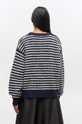 GANNI Cotton Wool Stripe Sweater - Sky Captain