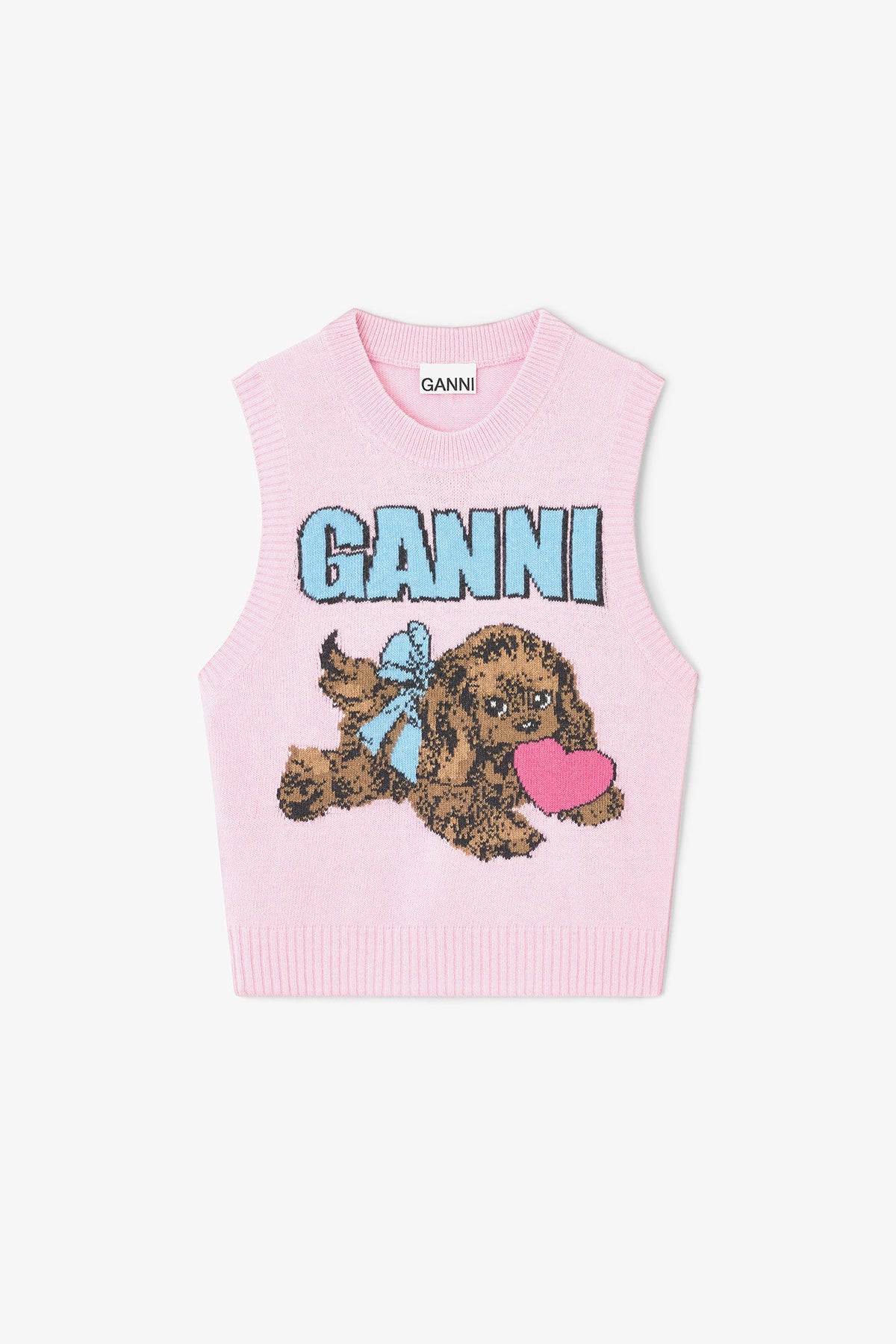 Ganni Graphic Wool Mix Pink Puppy Love Vest - Chalk Pink