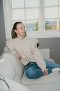Lulu Ls Knit Shoulder Frills O-Neck - Birch Melange