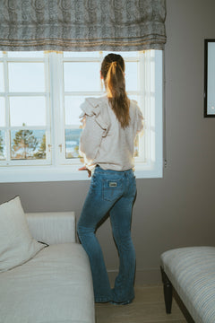 Lulu Ls Knit Shoulder Frills O-Neck - Birch Melange