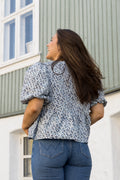 Printed Cotton Poplin Peplum Blouse - Glacier Lake