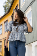 Printed Cotton Poplin Peplum Blouse - Glacier Lake
