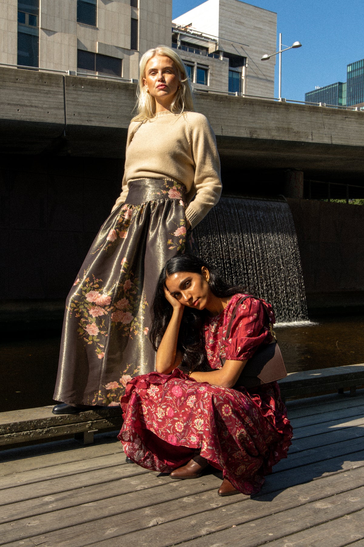Taffeta Maxi Skirt - Antique Roses