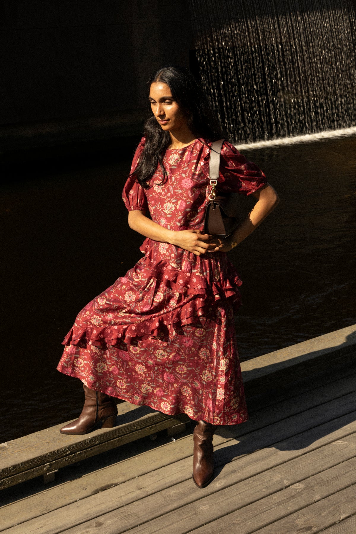 Famke Print Puff Slv Dress - Magenta