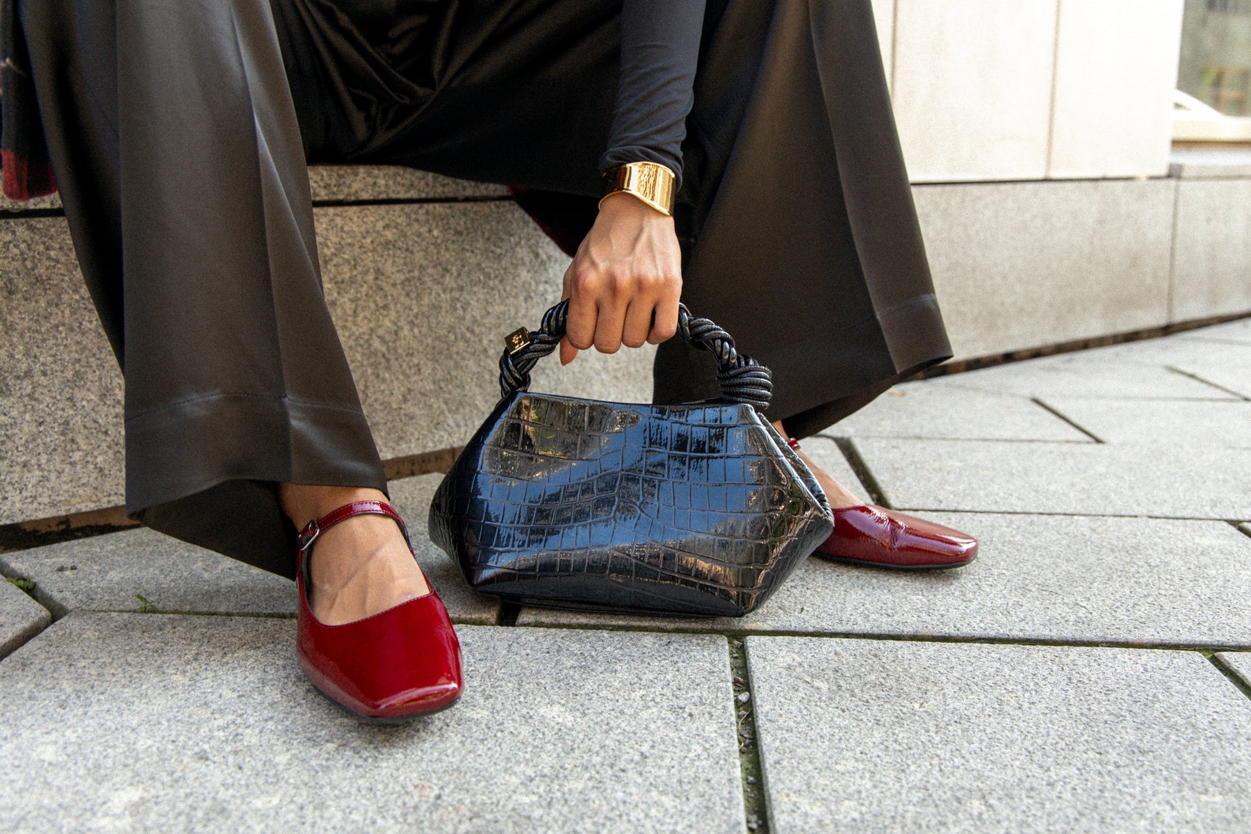 Ganni Bou Bag Small Patent Croco - Black