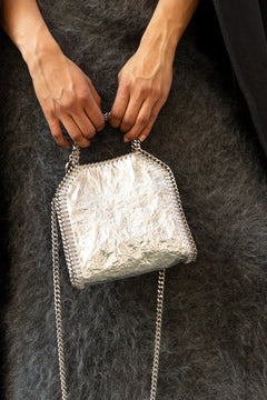 Limited Edition Cracked Metallic Falabella Tiny Tote Bag - Silver