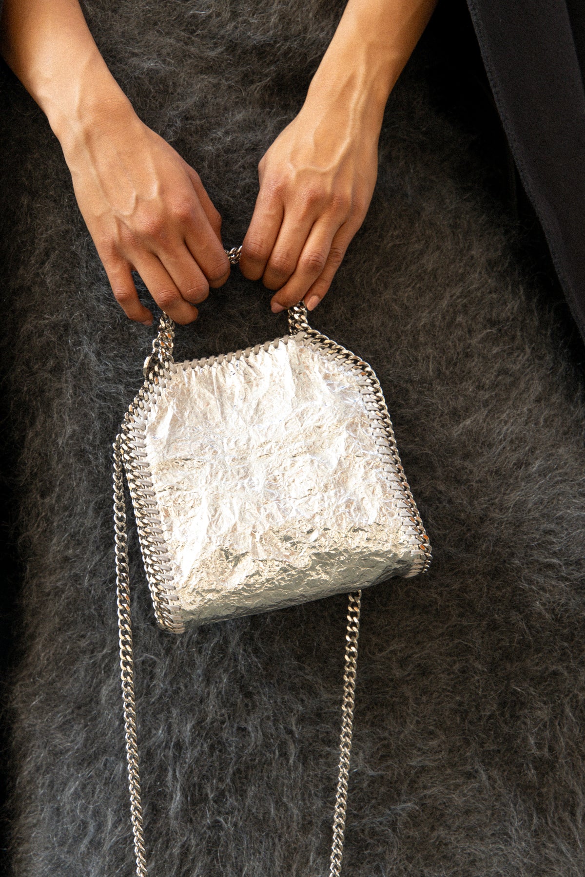 Limited Edition Cracked Metallic Falabella Tiny Tote Bag - Silver