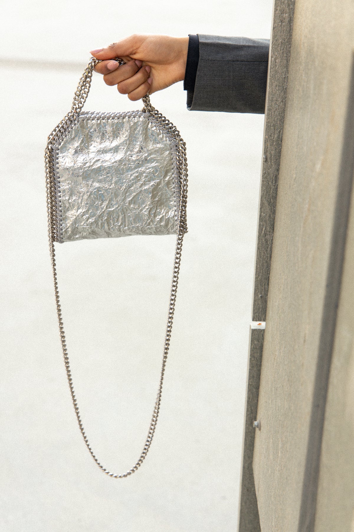 Limited Edition Cracked Metallic Falabella Tiny Tote Bag - Silver