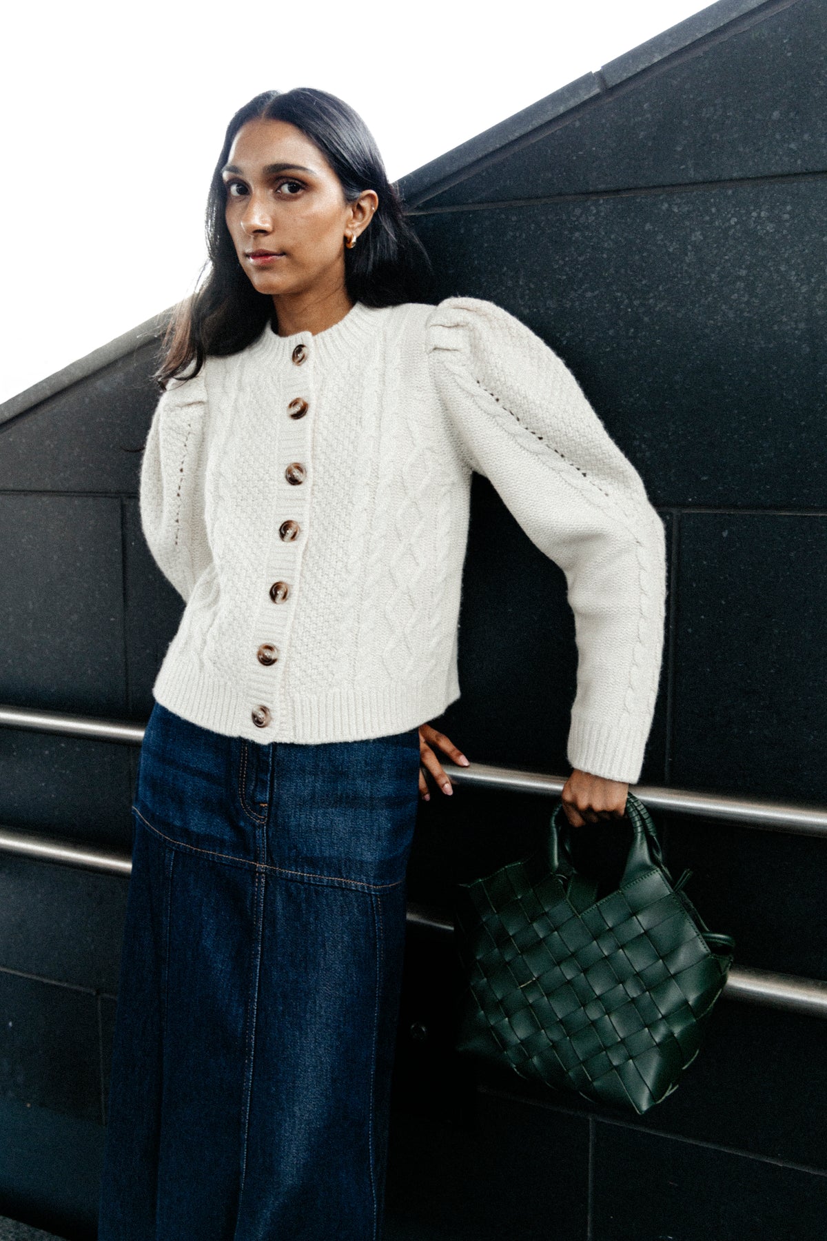 Wool Puffed Cardigan - Off White