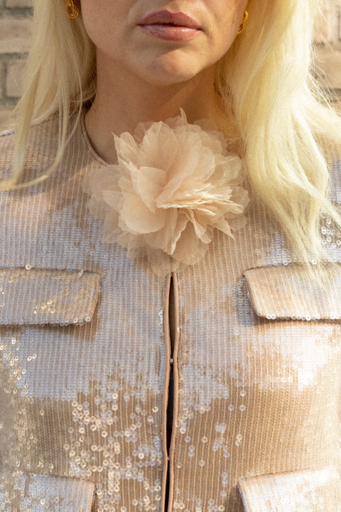 Champagne Sequin Jacket - Tan
