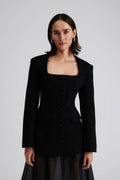 Kinsley Boucle Square Neck Fitted Blazer - Black