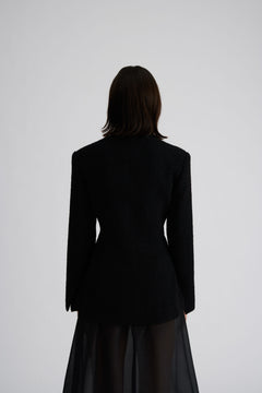 Kinsley Boucle Square Neck Fitted Blazer - Black