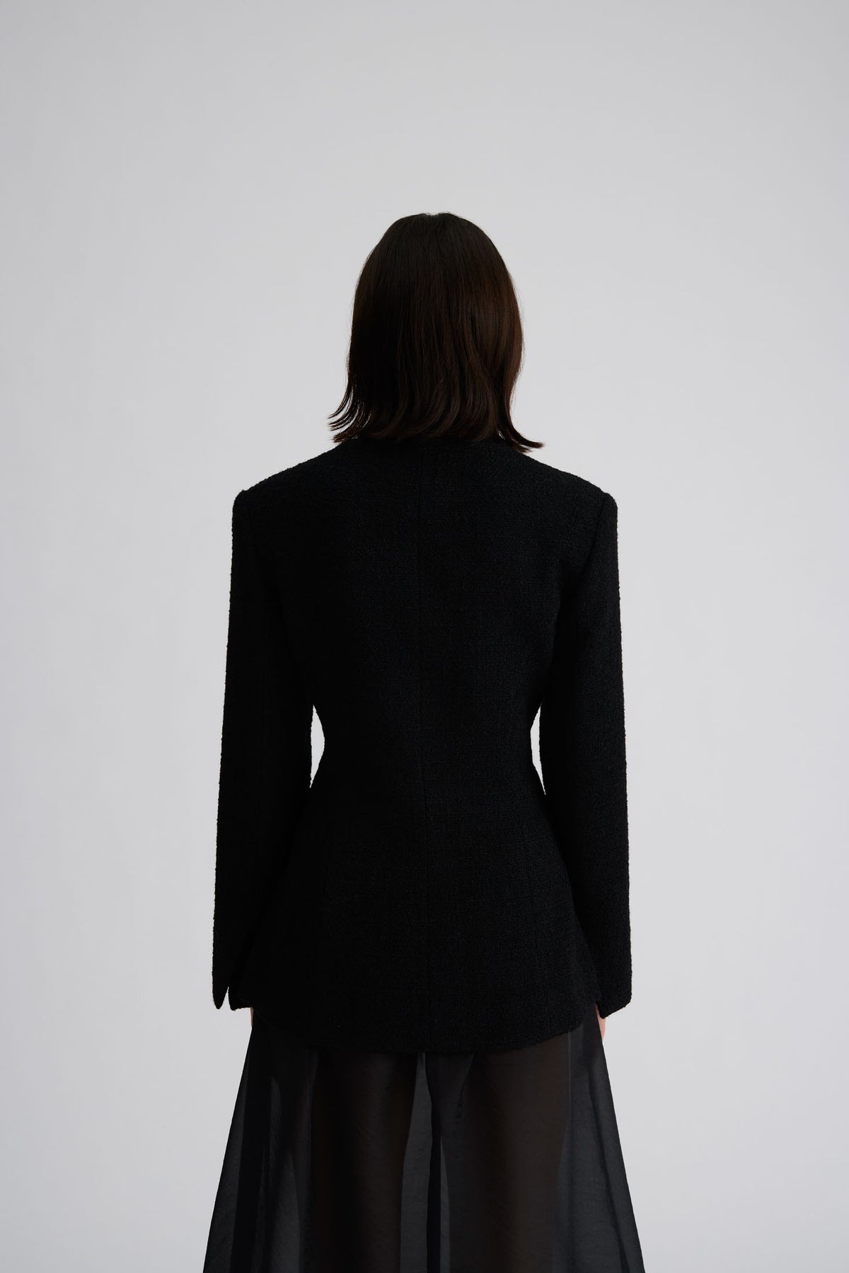 Kinsley Boucle Square Neck Fitted Blazer - Black