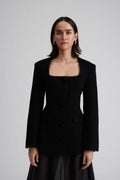 Kinsley Boucle Square Neck Fitted Blazer - Black