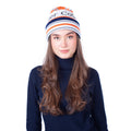 Knitting Beanie Merinowool - Orange/ Navy/ White
