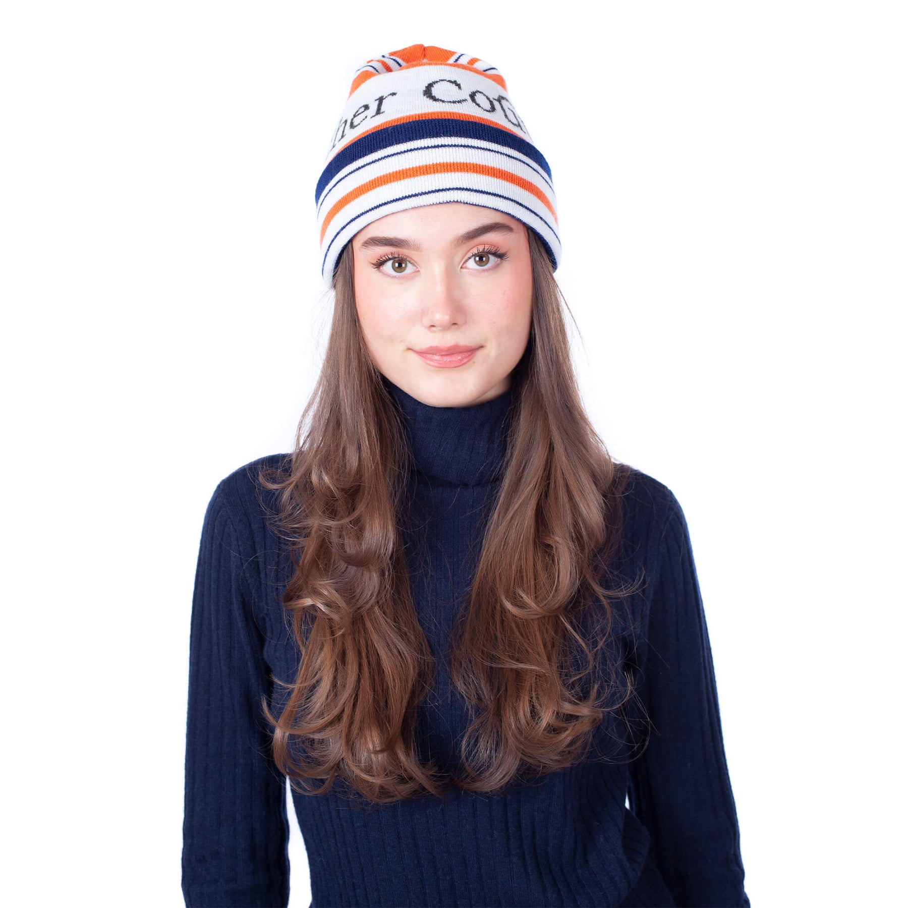 Knitting Beanie Merinowool - Orange/ Navy/ White