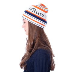 Knitting Beanie Merinowool - Orange/ Navy/ White