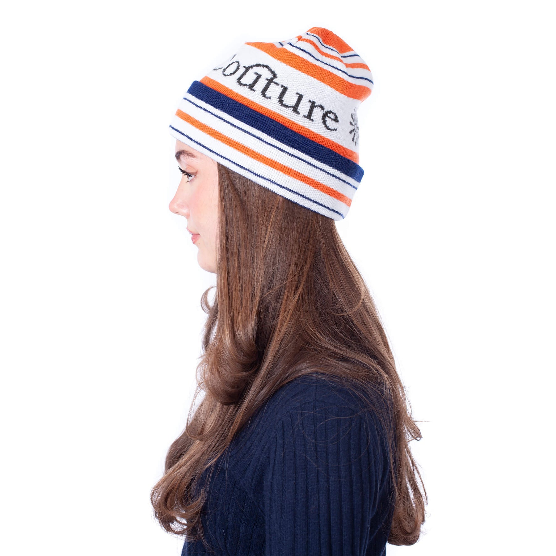Knitting Beanie Merinowool - Orange/ Navy/ White