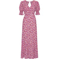 Koko Dress Long Open Back Short Sleeves - Lilac Bordeaux Big Flower