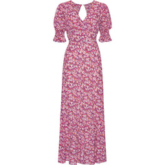 Koko Dress Long Open Back Short Sleeves - Lilac Bordeaux Big Flower