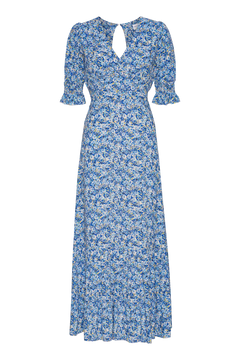 Koko Dress Long Open Back Short Sleeves - Sky Blue Flower