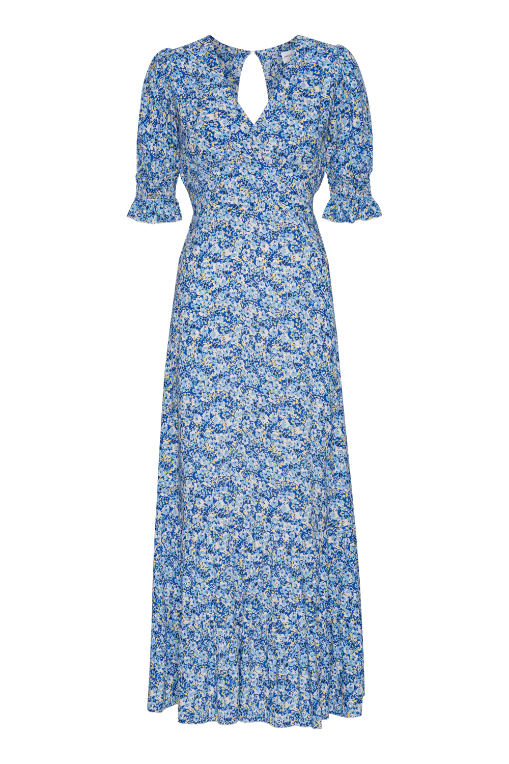 Koko Dress Long Open Back Short Sleeves - Sky Blue Flower