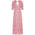 Koko Dress Long Open Back Short Sleeves - Red Flower