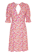 Koko Dress Short Open Back Short Sleeves - Red Flower