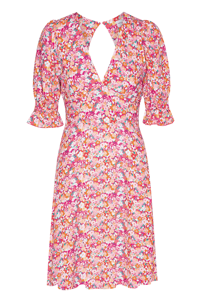 Koko Dress Short Open Back Short Sleeves - Red Flower