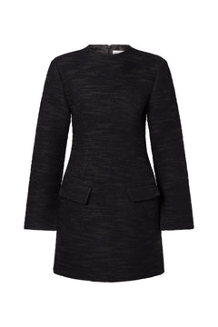 Leanna Boucle High Neck Mini Dress - Black