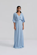 Lilly Wrap Satin Maxi Dress - Dusty Blue