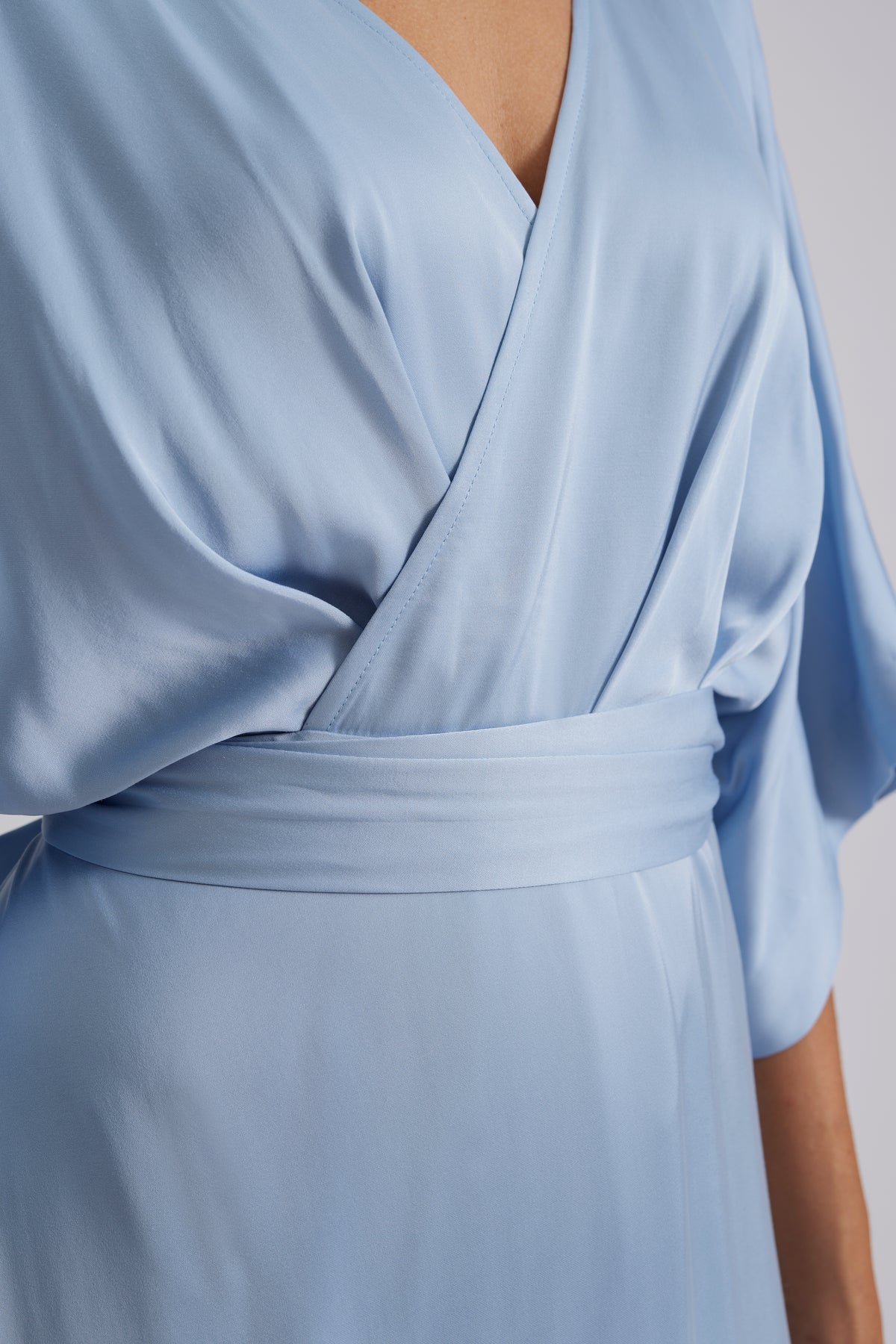 Lilly Wrap Satin Maxi Dress - Dusty Blue