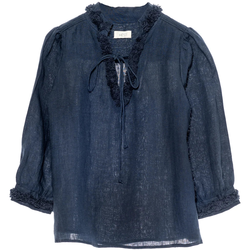 Linen Blouse - Navy