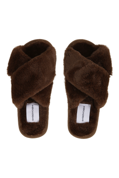 Lou Faux Fur Slippers - Chocolate Brown