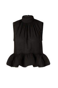 Lune Halterneck Frilled Hem Blouse - Black