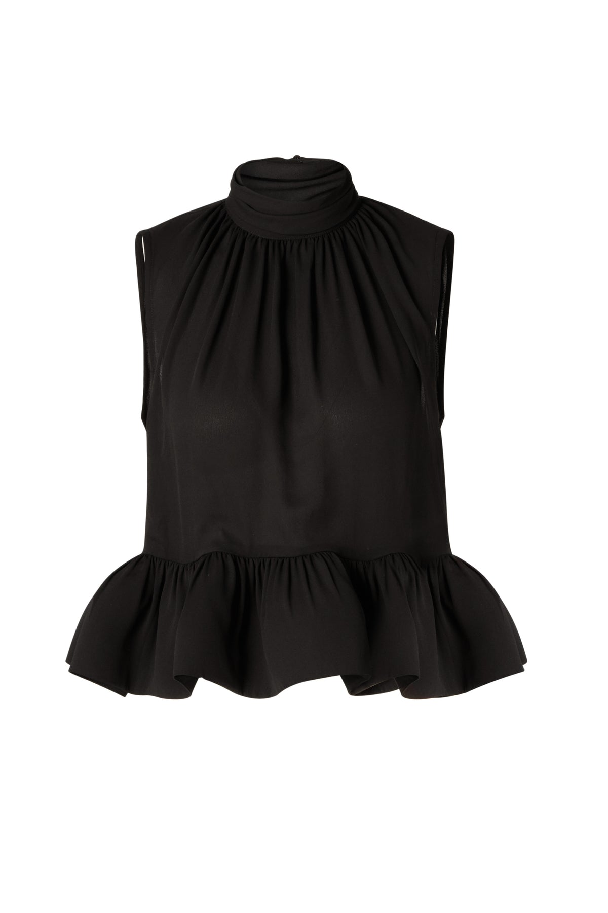 Lune Halterneck Frilled Hem Blouse - Svart